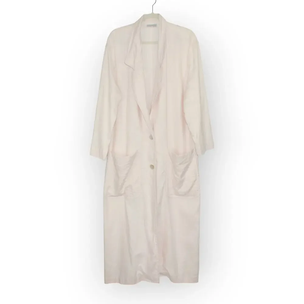 Medium Vintage Linen Duster PalePink 80s Oversize LizClaiborne Midi Jacket - Picture 15 of 16